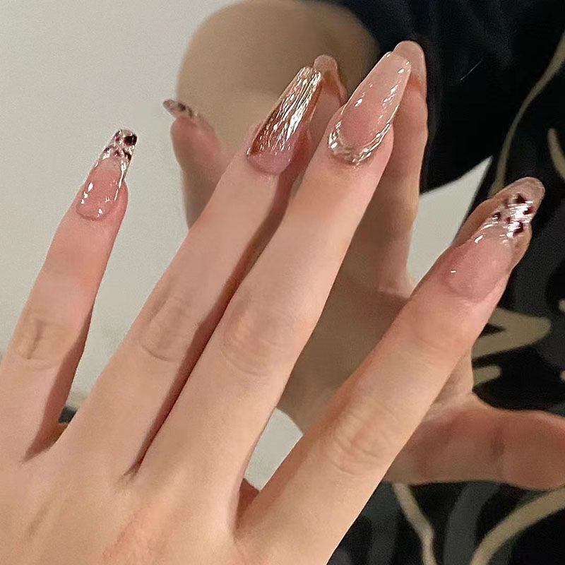 Designer: DuoDuo 1305.Handmade nails Press on Nails DIY Nail Art for woman girl Long Coffin pink