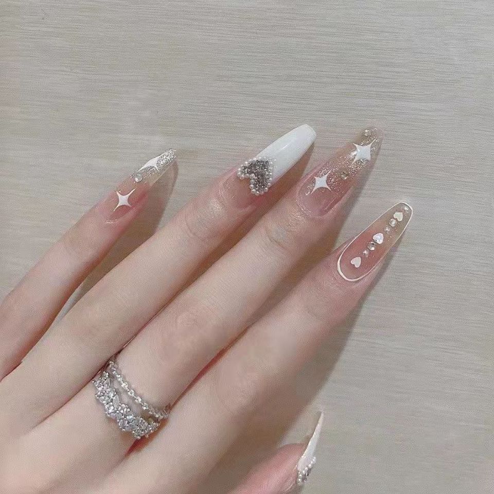 Designer: DuoDuo 1250-1254.Handmade nails Press on Nails DIY Nail Art for woman girl Long Coffin pink