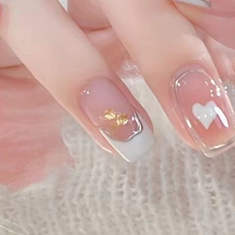 Designer: DuoDuo 1238.Handmade nails Press on Nails DIY Nail Art for woman girl French Long Coffin pink