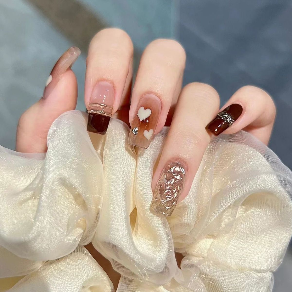 Designer: DuoDuo 1220.Handmade nails Press on Nails DIY Nail Art for woman girl Long Coffin pink