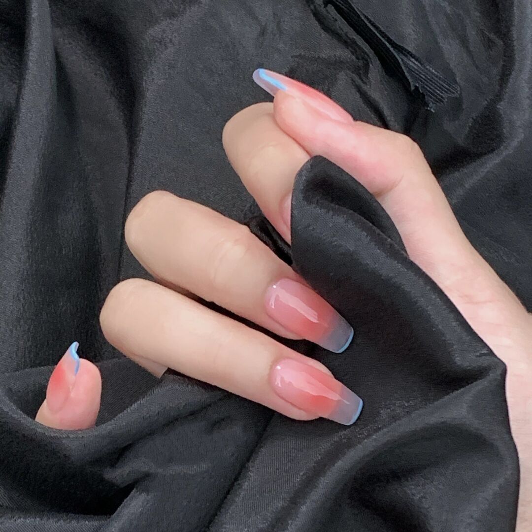 Designer: DuoDuo 1258.Handmade nails Press on Nails DIY Nail Art for woman girl pink Coffin Long