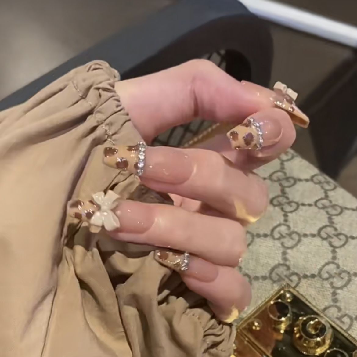 Designer: DuoDuo 1217.Handmade nails Press on Nails DIY Nail Art for woman girl French Long Coffin rhinestone