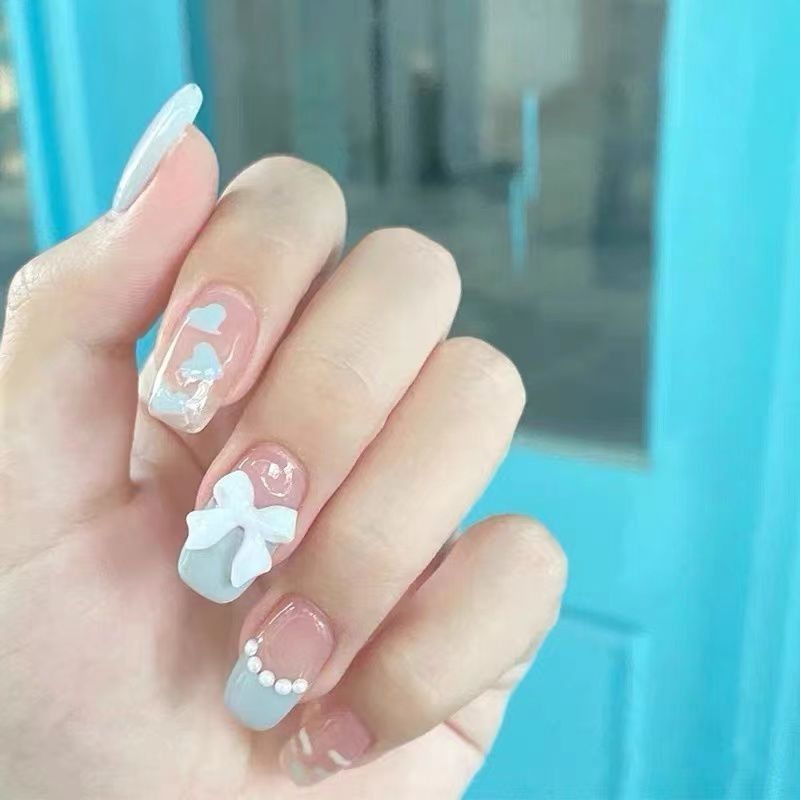 Designer: DuoDuo 1243.Handmade nails Press on Nails DIY Nail Art for woman girl pink