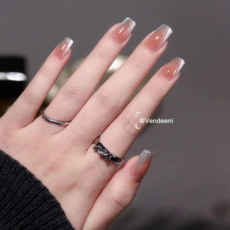 Designer: DuoDuo 1318.Handmade nails Press on Nails DIY Nail Art for woman girl French Short pink
