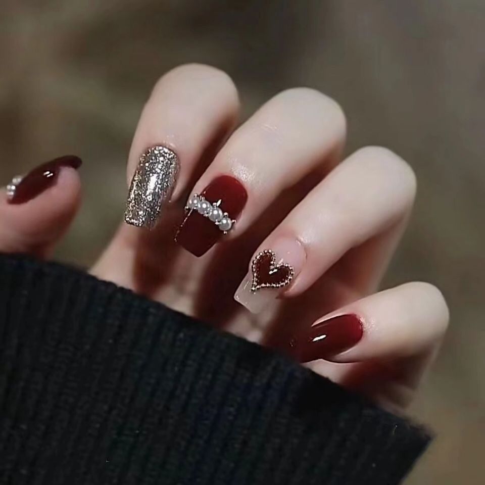 Designer: DuoDuo 1216.Handmade nails Press on Nails DIY Nail Art for woman girl Long Coffin red