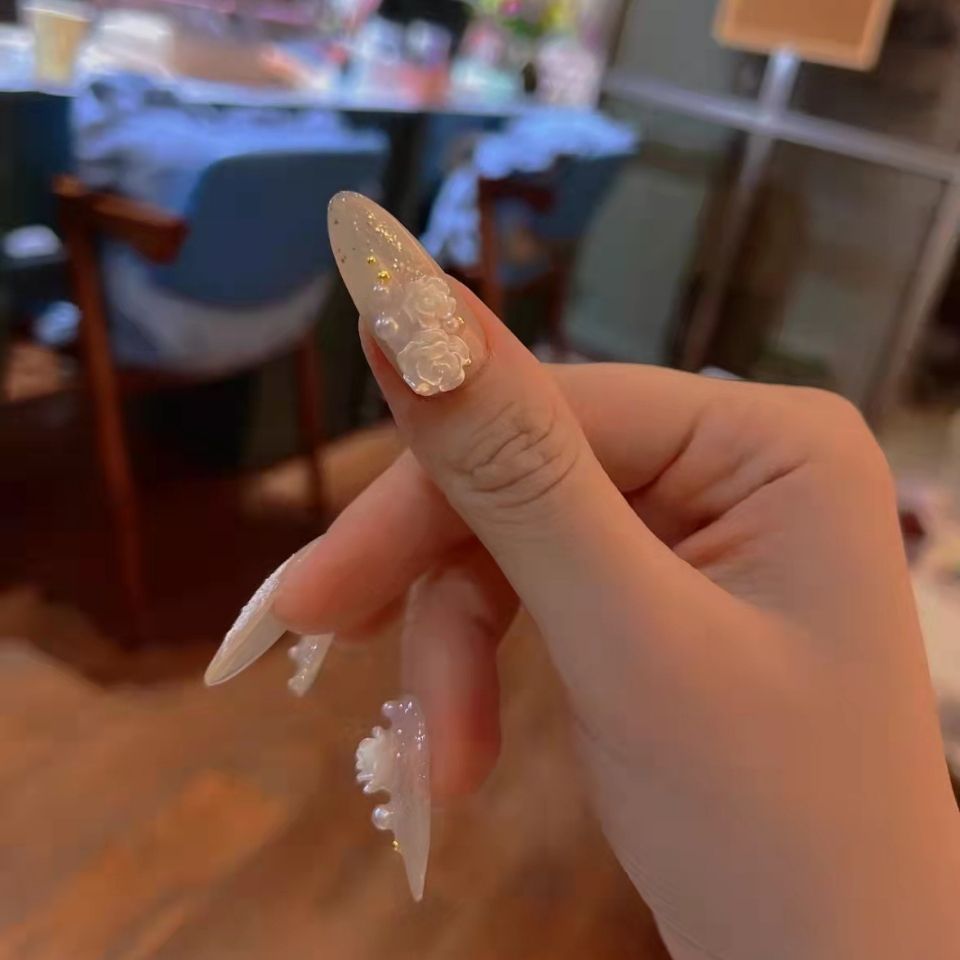 Designer: DuoDuo 1231.Handmade nails Press on Nails DIY Nail Art for woman girl Long Coffin pink