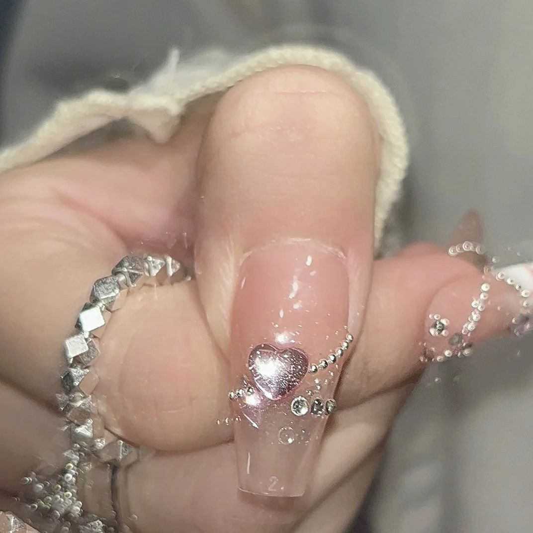 Designer: DuoDuo 2012.Handmade nails Press on Nails DIY Nail Art for woman girl French Long Coffin pink wedding