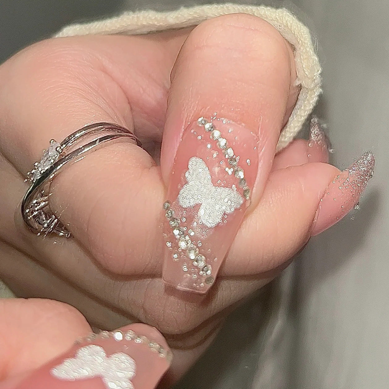 Designer: DuoDuo 2053.Handmade nails Press on Nails DIY Nail Art for woman girl French Cat Eyes Long Coffin pink