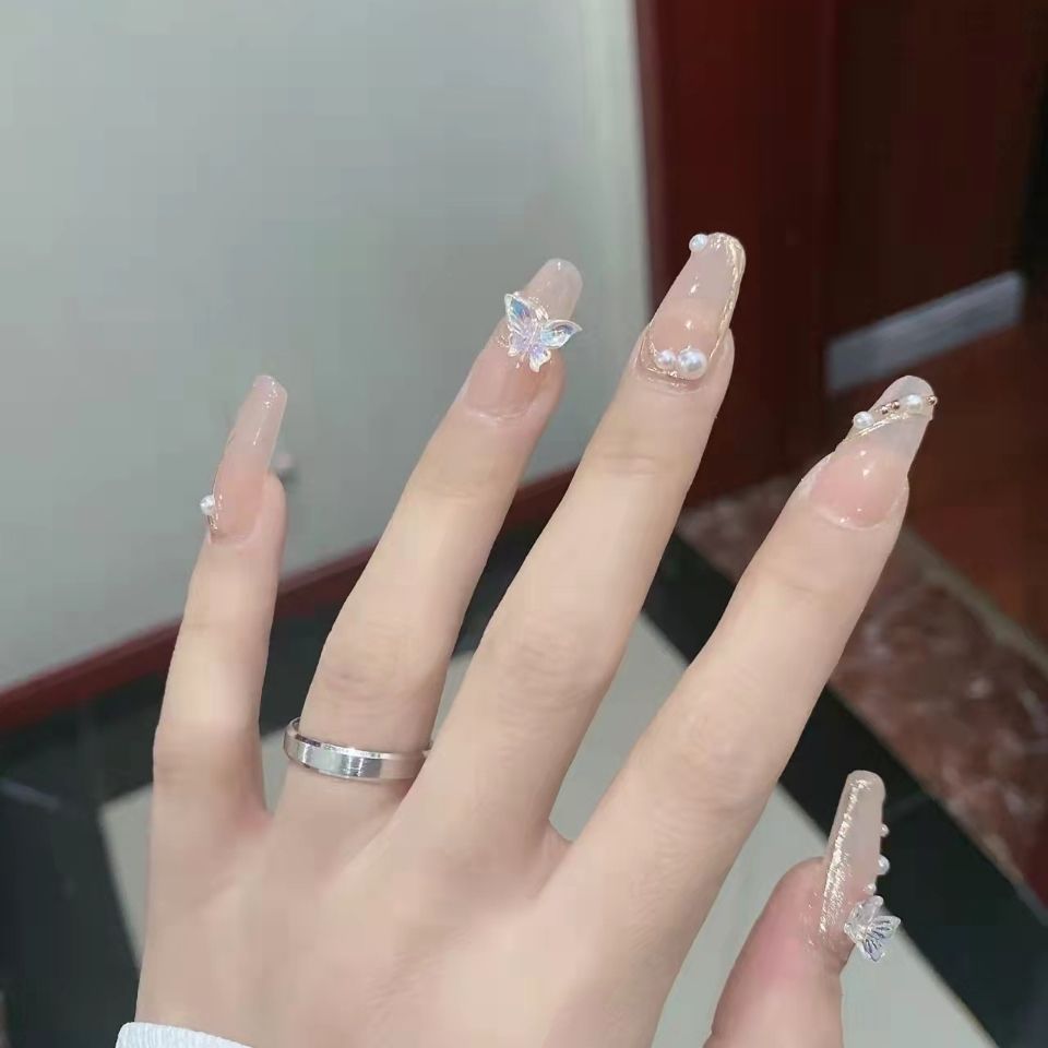 Designer: DuoDuo 1231.Handmade nails Press on Nails DIY Nail Art for woman girl Long Coffin pink