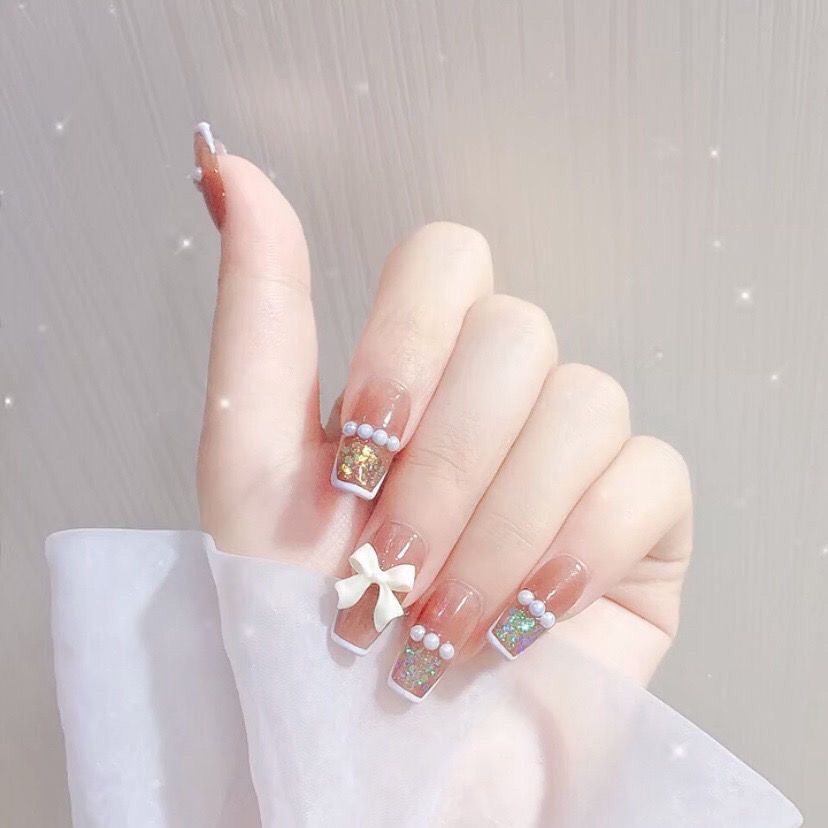 Designer: DuoDuo 1125.Handmade nails Press on Nails DIY Nail Art for woman girl Long Coffin pink