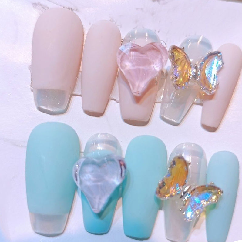 Designer: PinPin 3030.Handmade nails Press on Nails DIY Nail Art for woman girl Long Coffin pink blue