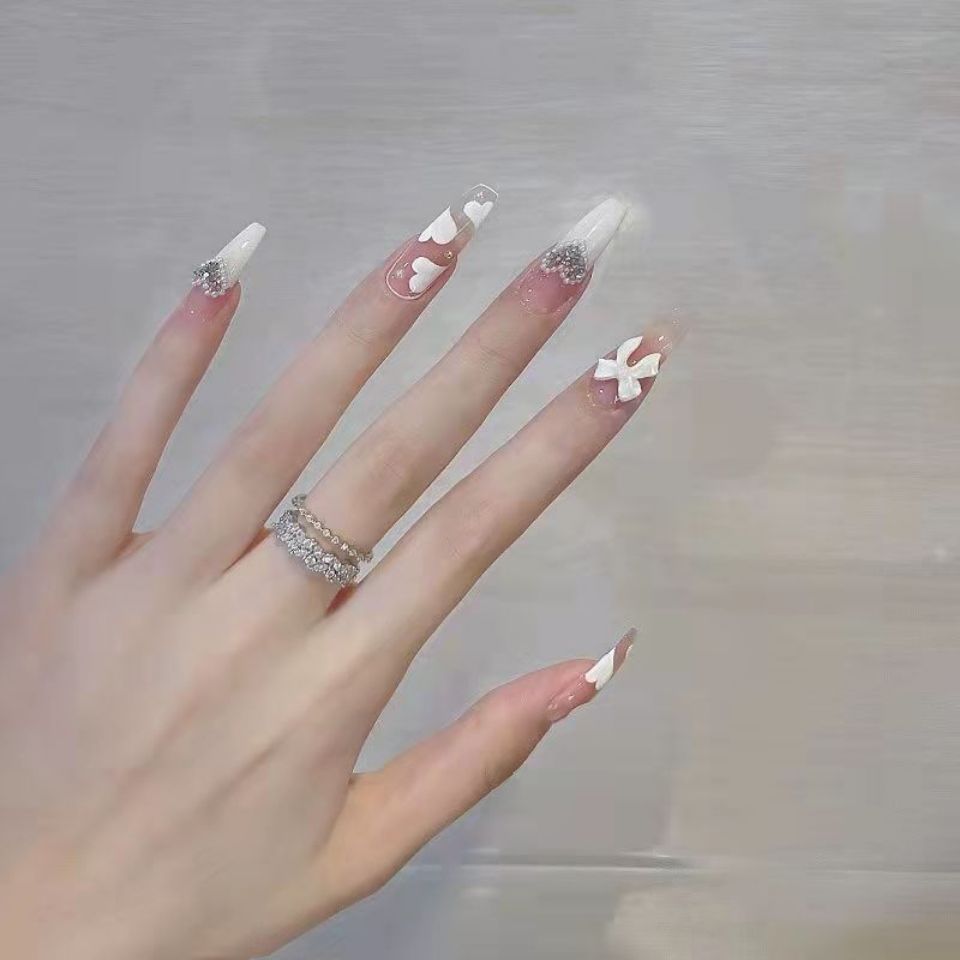 Designer: DuoDuo 1250-1254.Handmade nails Press on Nails DIY Nail Art for woman girl Long Coffin pink