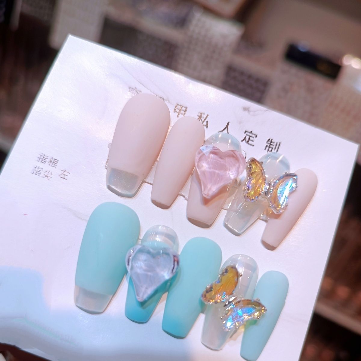 Designer: PinPin 3030.Handmade nails Press on Nails DIY Nail Art for woman girl Long Coffin pink blue