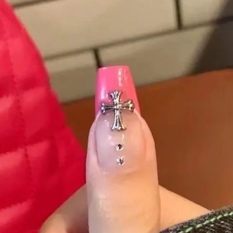 Designer: DuoDuo 1232.Handmade nails Press on Nails DIY Nail Art for woman girl French  Long Coffin pink