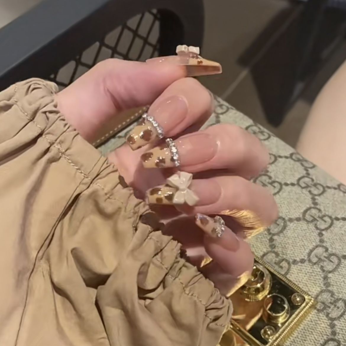 Designer: DuoDuo 1217.Handmade nails Press on Nails DIY Nail Art for woman girl French Long Coffin rhinestone