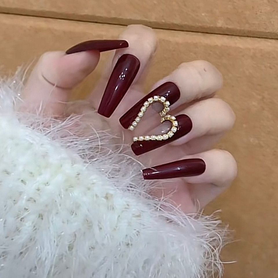 Designer: DuoDuo 2027.Handmade nails Press on Nails DIY Nail Art for woman girl Long Coffin red