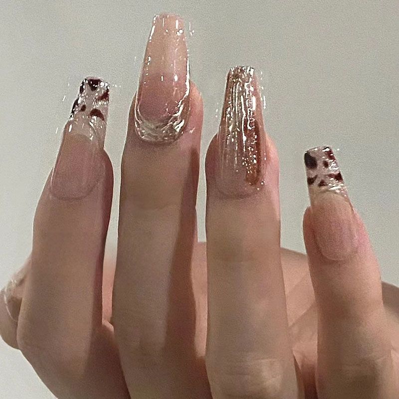 Designer: DuoDuo 1305.Handmade nails Press on Nails DIY Nail Art for woman girl Long Coffin pink