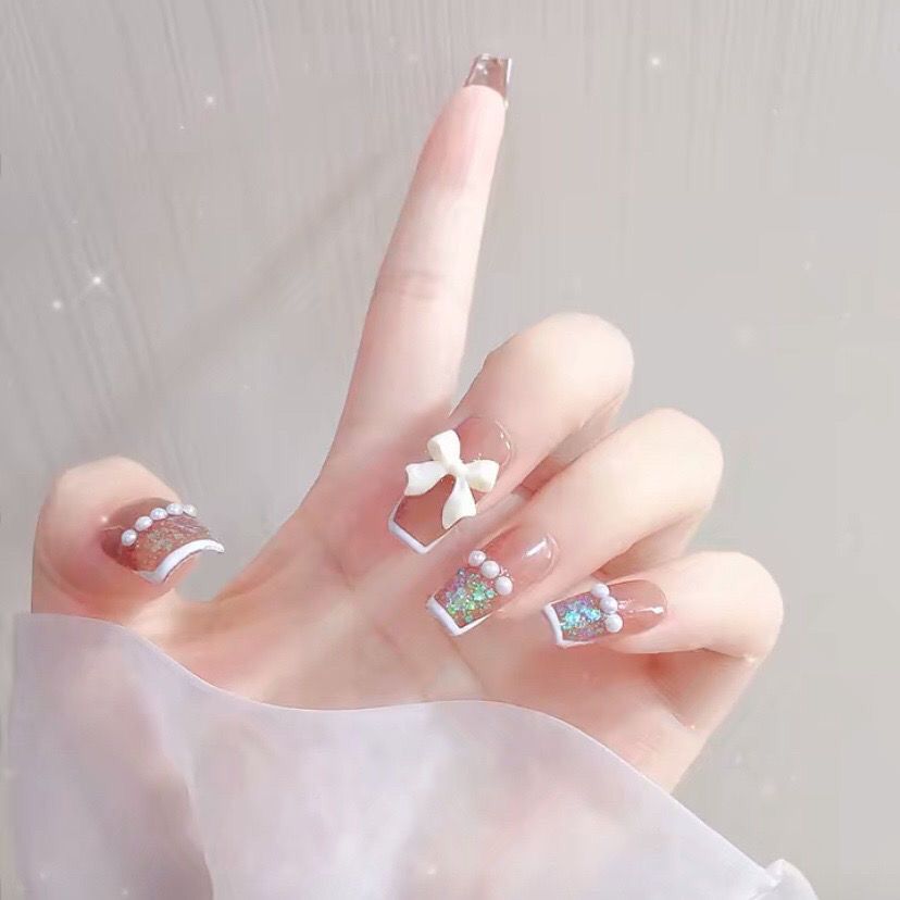 Designer: DuoDuo 1125.Handmade nails Press on Nails DIY Nail Art for woman girl Long Coffin pink