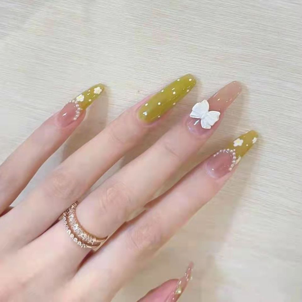 Designer: DuoDuo 1250-1254.Handmade nails Press on Nails DIY Nail Art for woman girl Long Coffin pink