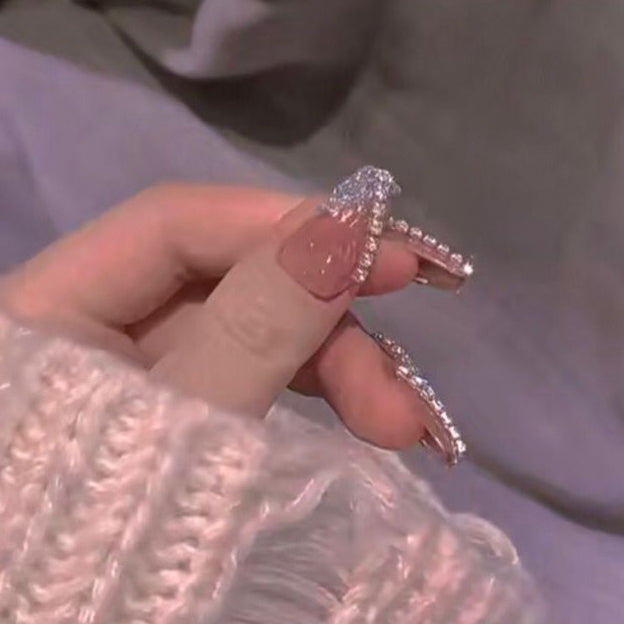 Designer: DuoDuo 3025.Handmade nails Press on Nails DIY Nail Art for woman girl Long Coffin pink rhinestone