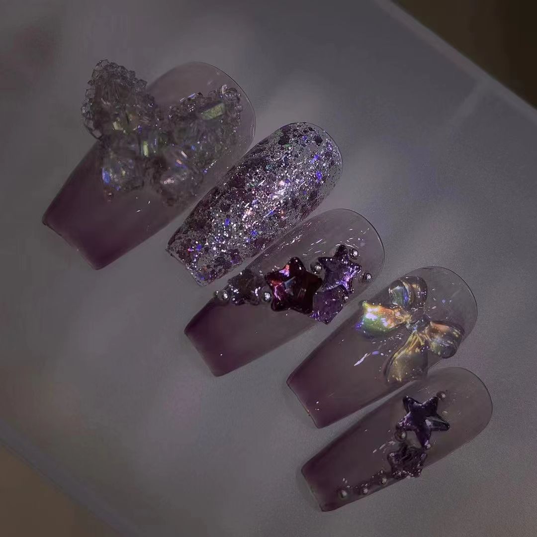Designer: DuoDuo 3004.Handmade nails Press on Nails DIY Nail Art for woman girl Long Coffin wedding purple