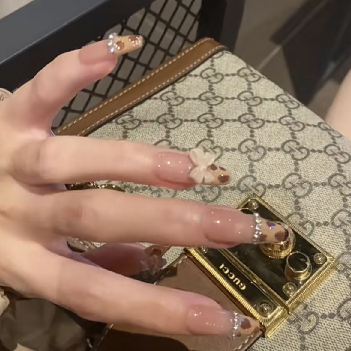 Designer: DuoDuo 1217.Handmade nails Press on Nails DIY Nail Art for woman girl French Long Coffin rhinestone