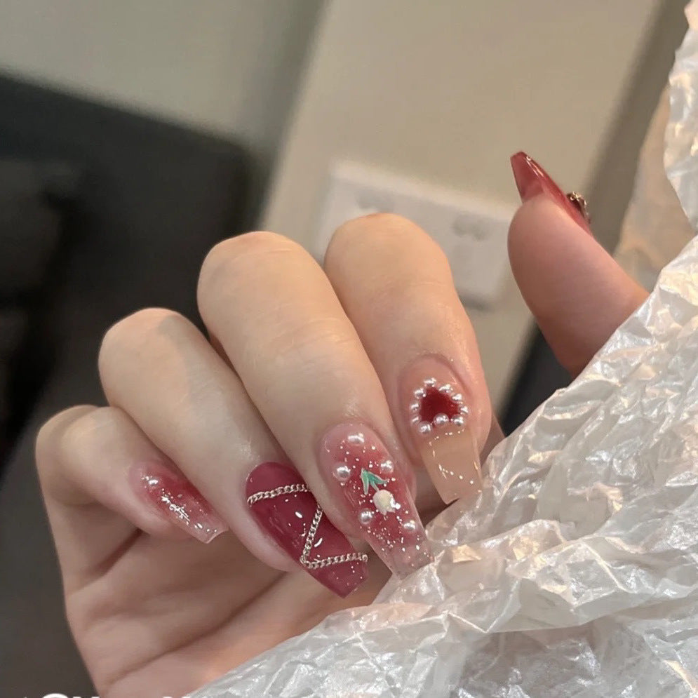Designer: DuoDuo 2056.Handmade nails Press on Nails DIY Nail Art for woman girl Long Coffin pink
