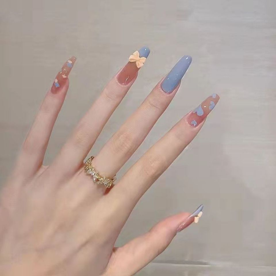 Designer: DuoDuo 1250-1254.Handmade nails Press on Nails DIY Nail Art for woman girl Long Coffin pink