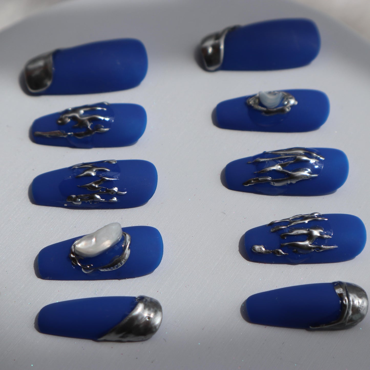 Designer: XinXin 17. Klein blue matt stone Long T  handmade nails Press on Nails DIY Nail Art