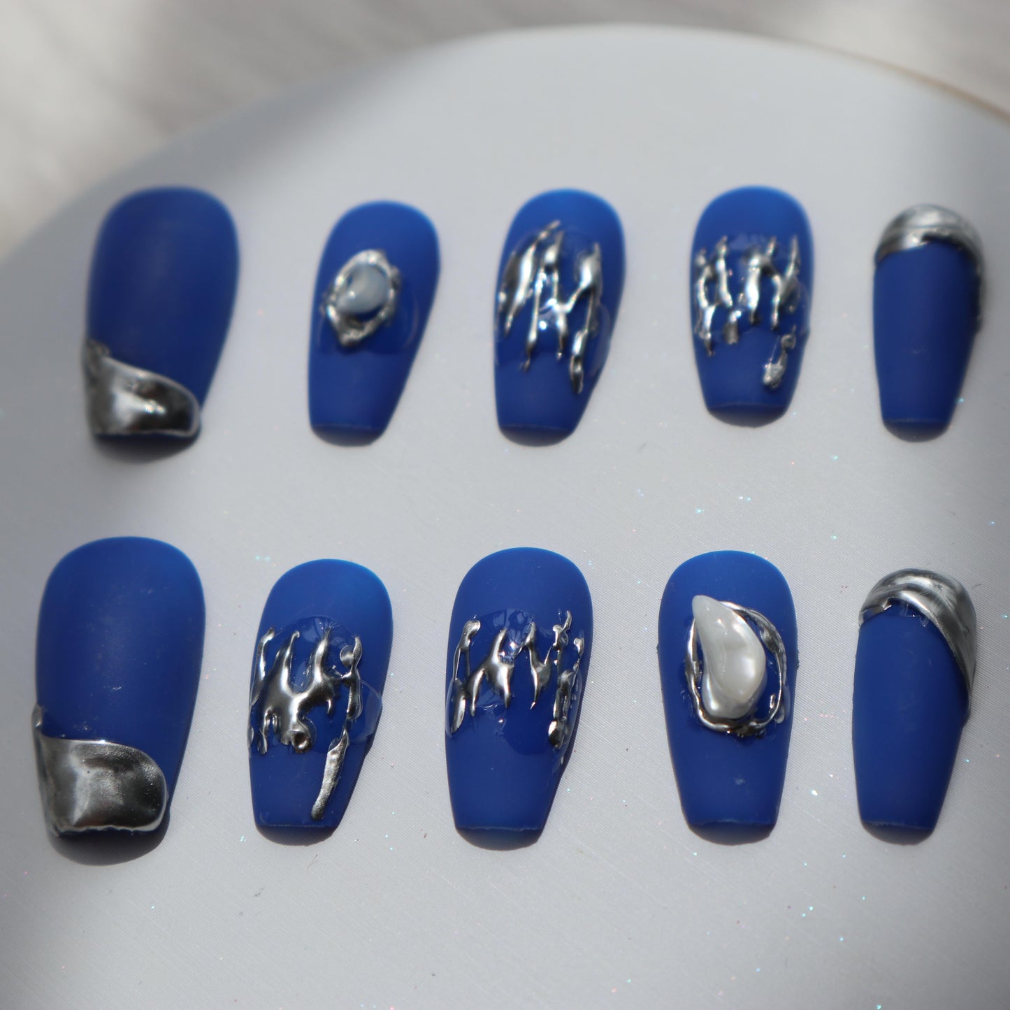 Designer: XinXin 17. Klein blue matt stone Long T  handmade nails Press on Nails DIY Nail Art