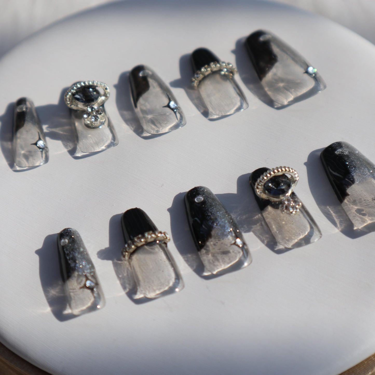Designer: XinXin 57.Black transparent handmade nails Press on Nails DIY Nail
