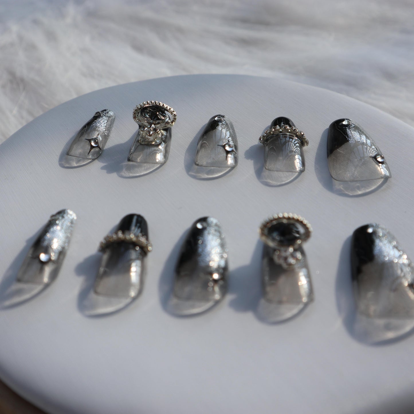 Designer: XinXin 57.Black transparent handmade nails Press on Nails DIY Nail
