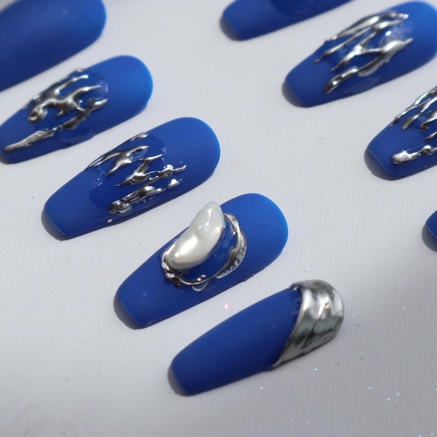 Designer: XinXin 17. Klein blue matt stone Long T  handmade nails Press on Nails DIY Nail Art