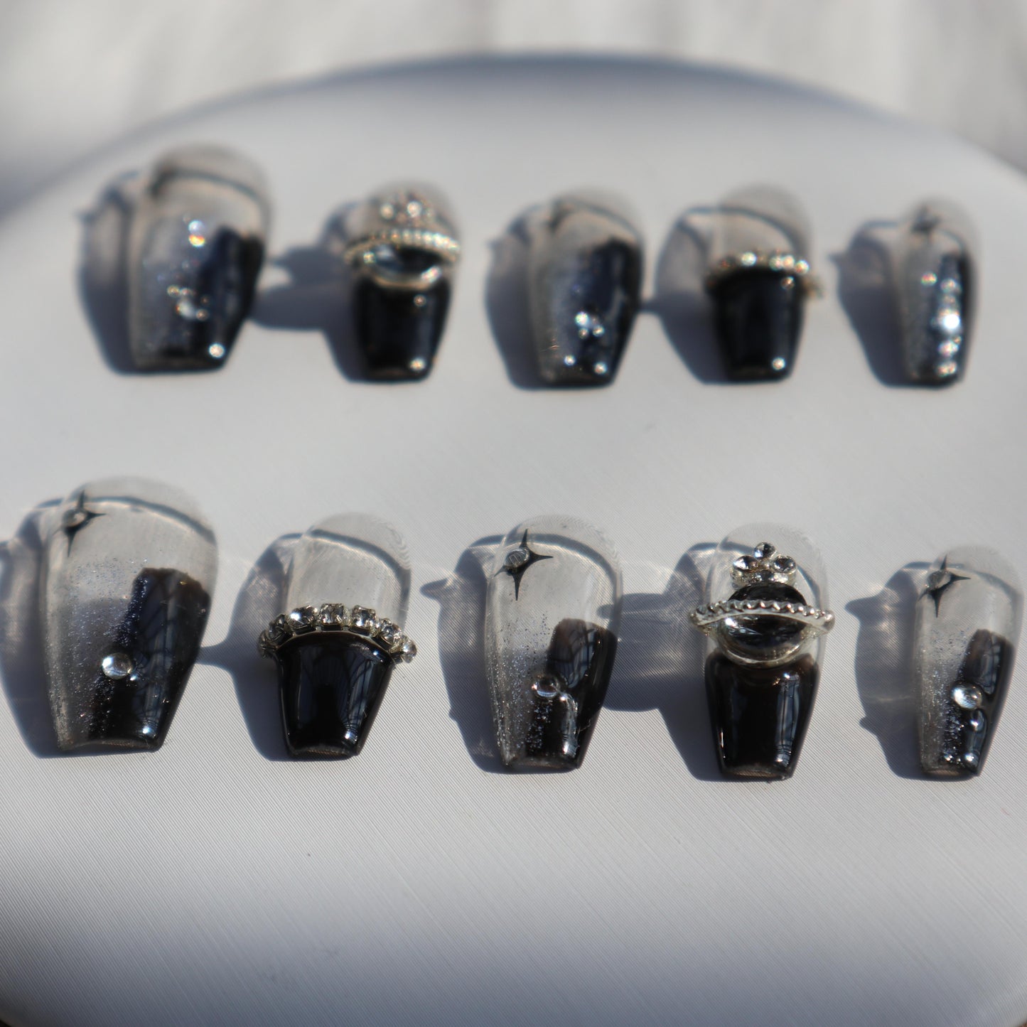 Designer: XinXin 57.Black transparent handmade nails Press on Nails DIY Nail