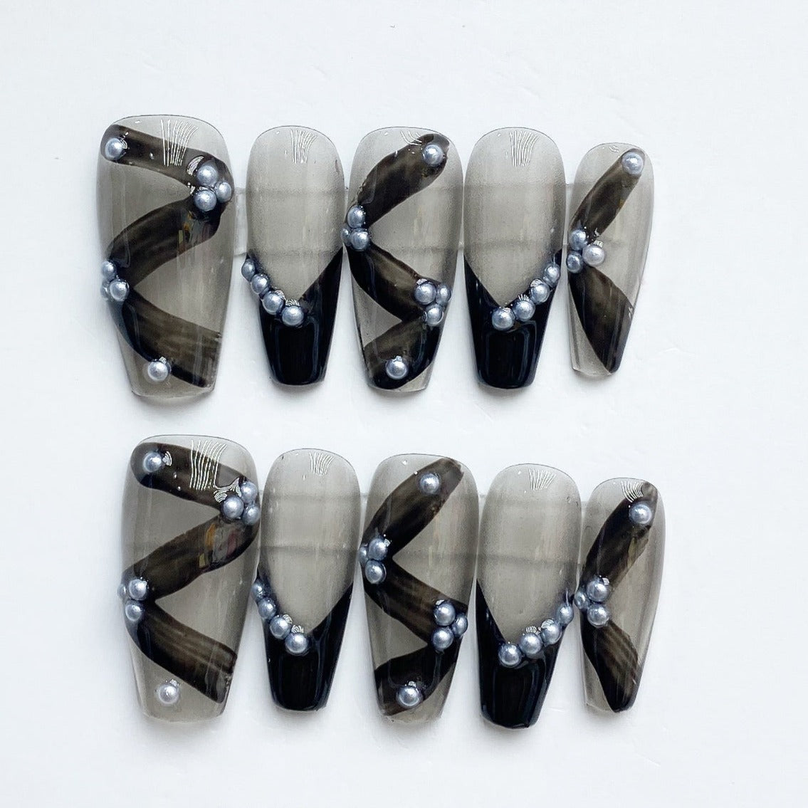 Handmade Nails Press on Nails DIY Nail Art for Woman Girl Nail Design Long Coffin Smoky 2023