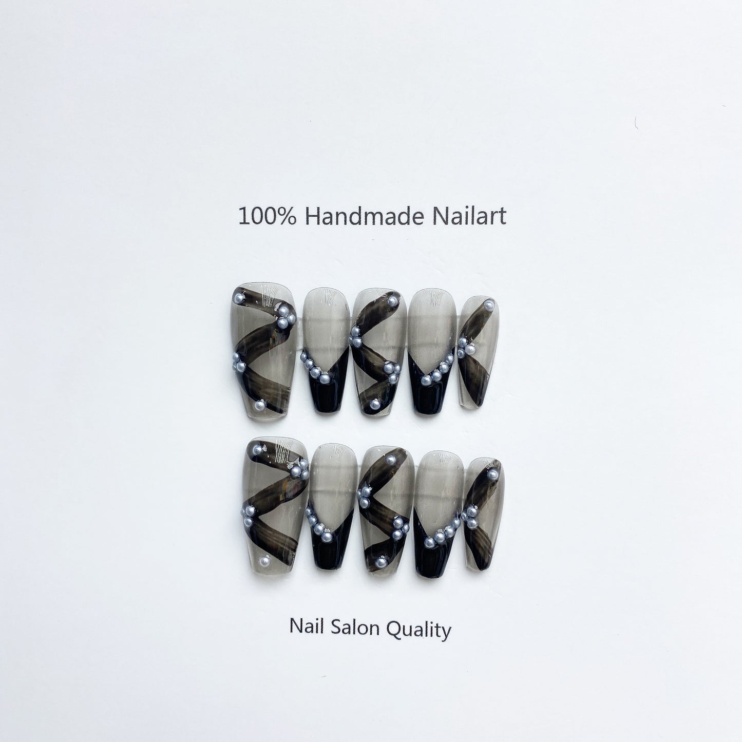 Handmade Nails Press on Nails DIY Nail Art for Woman Girl Nail Design Long Coffin Smoky 2023