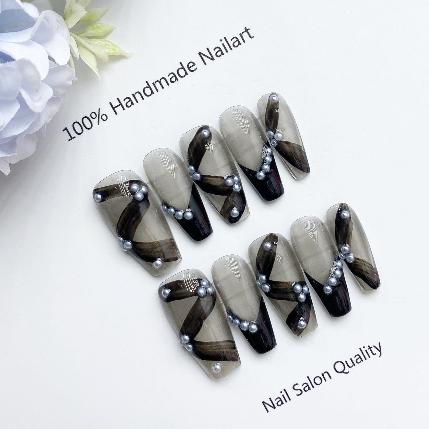 Handmade Nails Press on Nails DIY Nail Art for Woman Girl Nail Design Long Coffin Smoky 2023