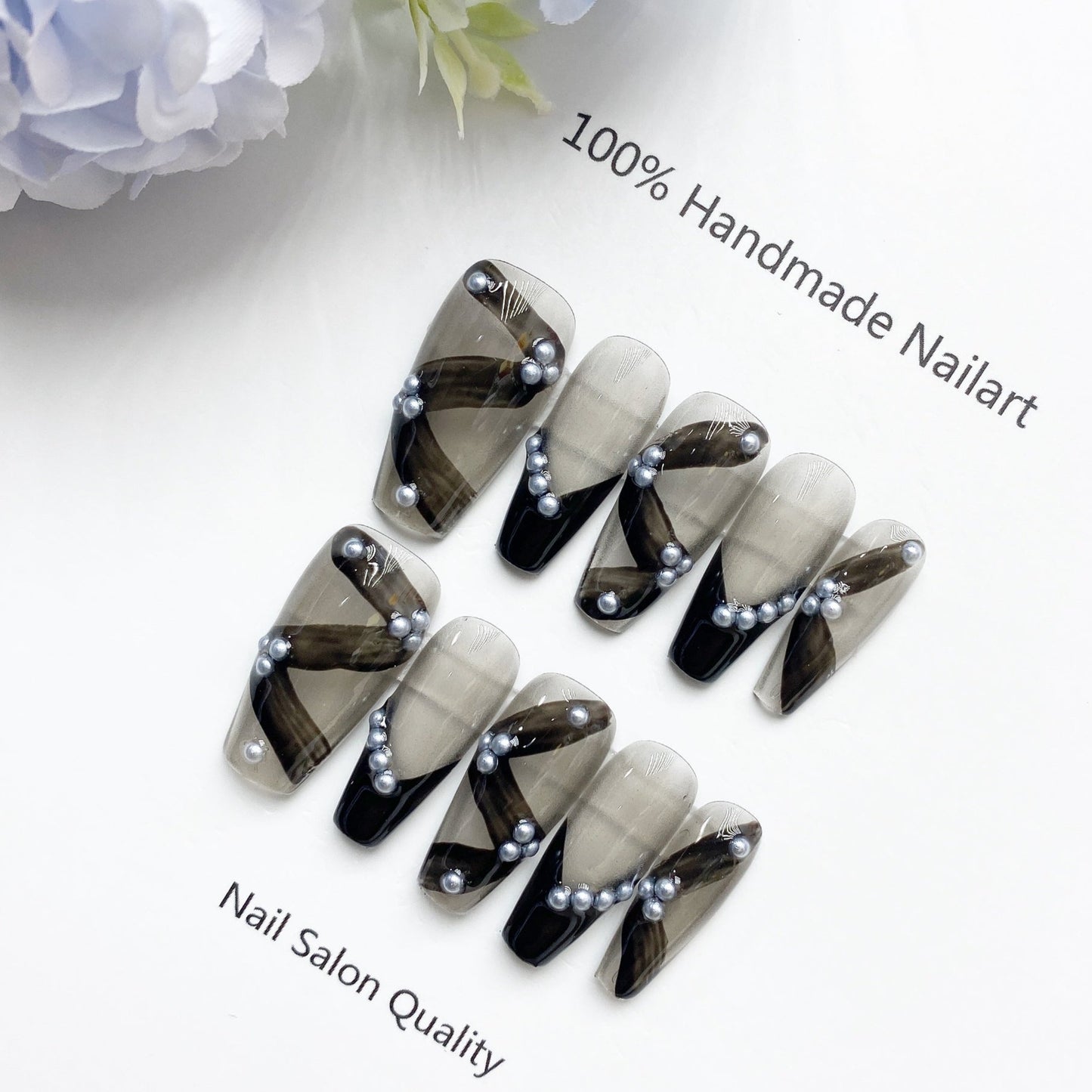 Handmade Nails Press on Nails DIY Nail Art for Woman Girl Nail Design Long Coffin Smoky 2023