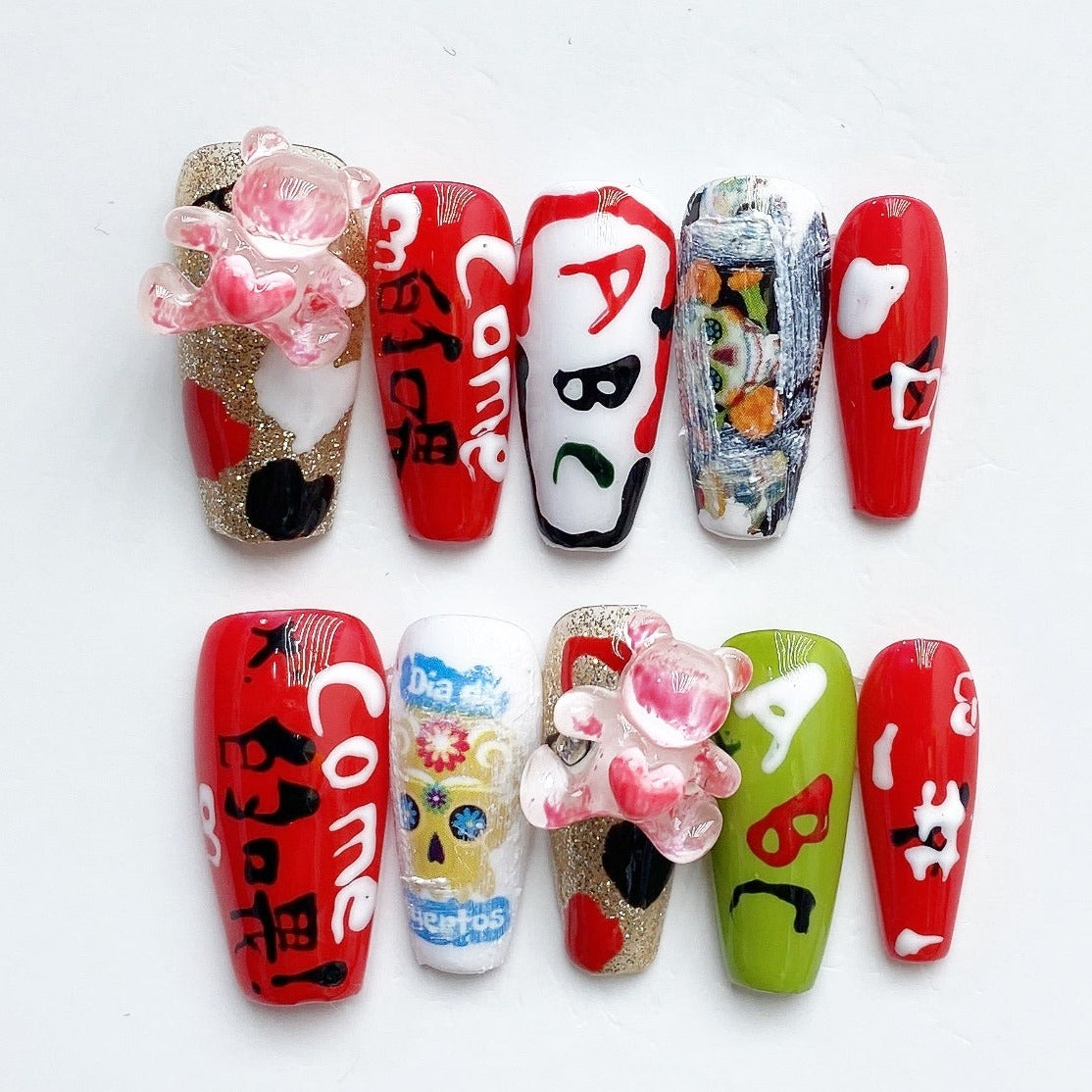 Handmade Nails Press on Nails DIY Nail Art for Woman Girl Nail Design Long Coffin Painting 2023