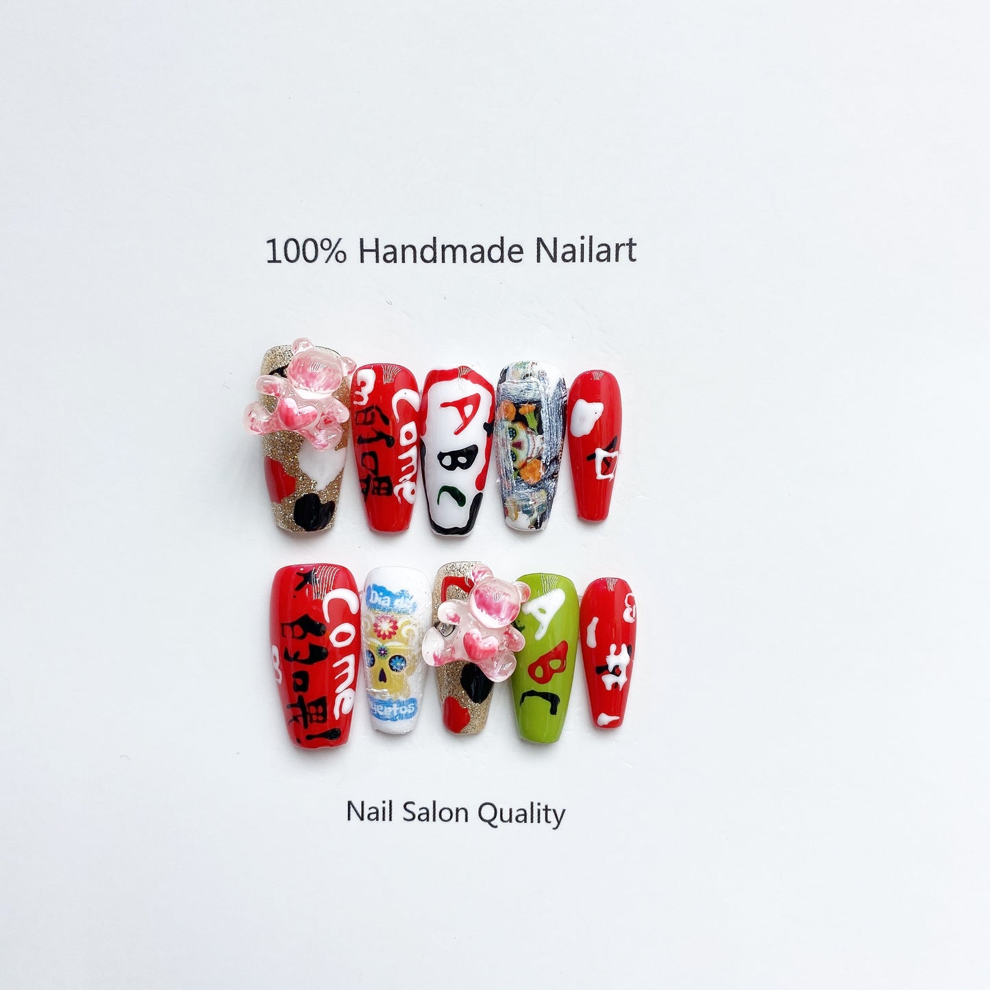 Handmade Nails Press on Nails DIY Nail Art for Woman Girl Nail Design Long Coffin Painting 2023