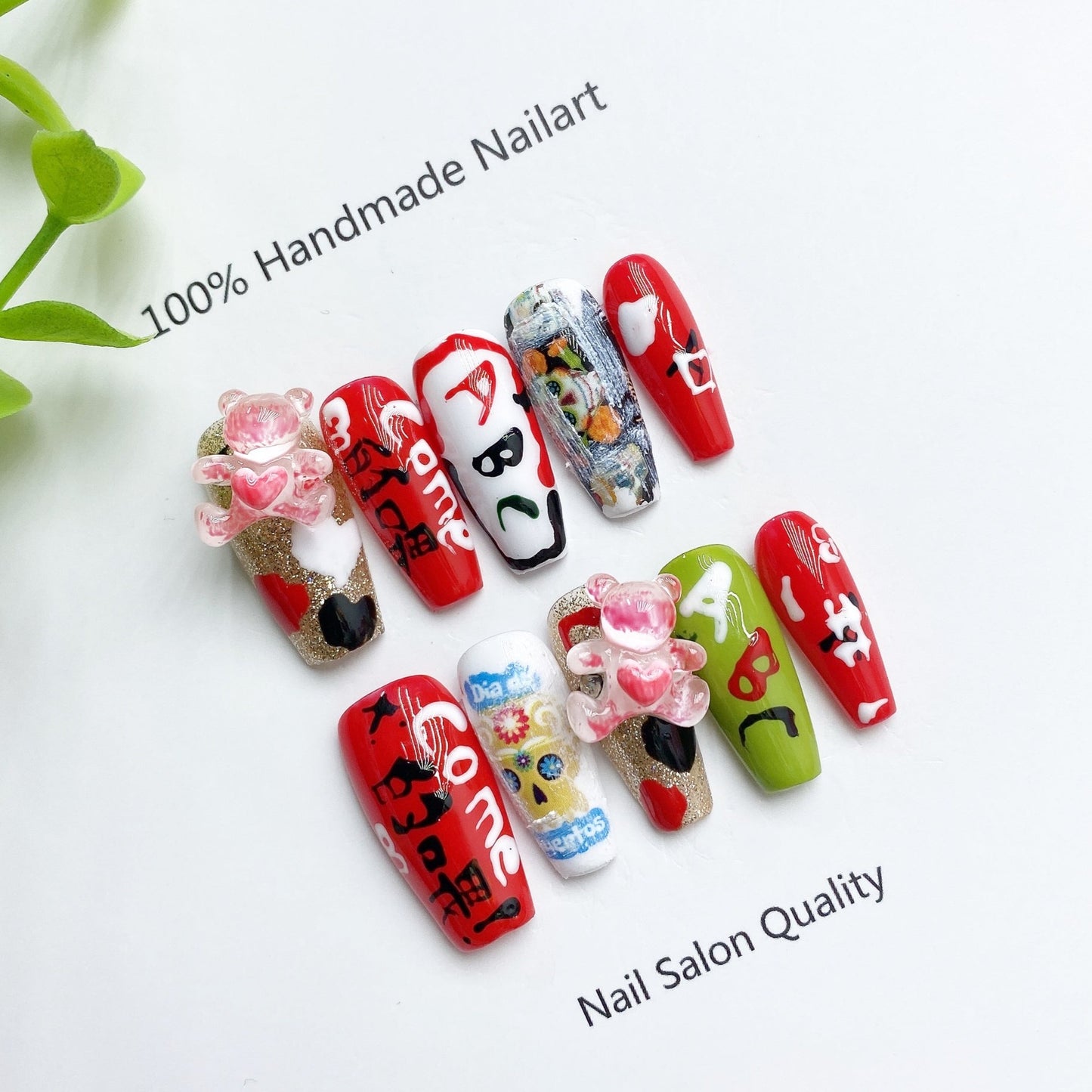 Handmade Nails Press on Nails DIY Nail Art for Woman Girl Nail Design Long Coffin Painting 2023