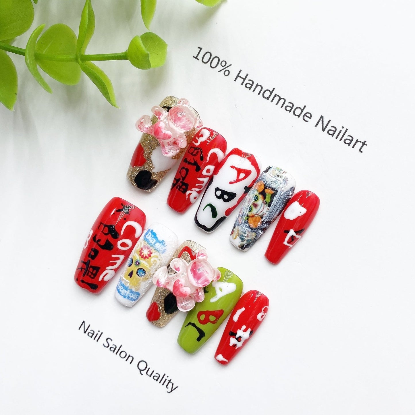 Handmade Nails Press on Nails DIY Nail Art for Woman Girl Nail Design Long Coffin Painting 2023