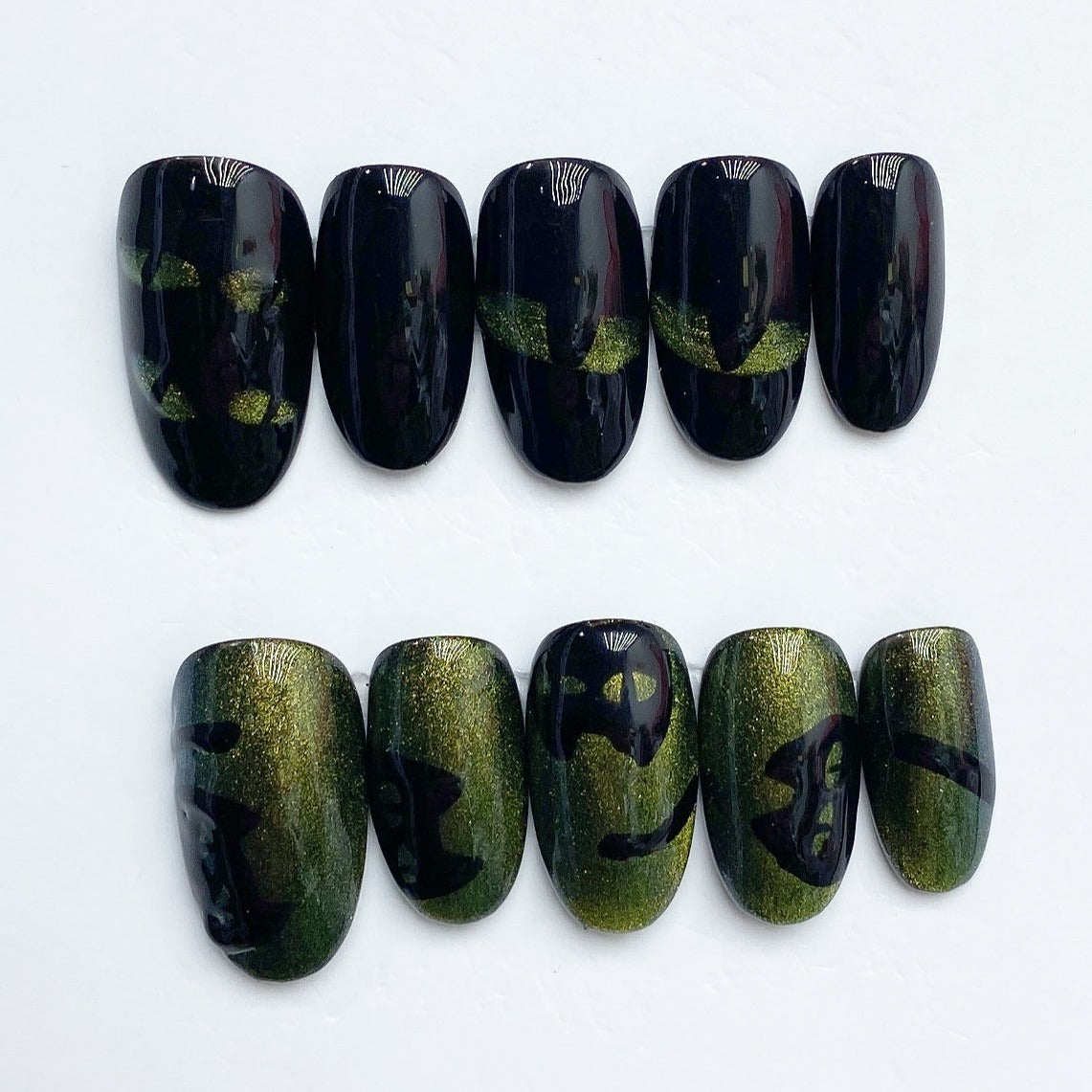 Handmade Nails Press on Nails DIY Nail Art for Woman Girl Nail Design Long Coffin Dark Green 2023