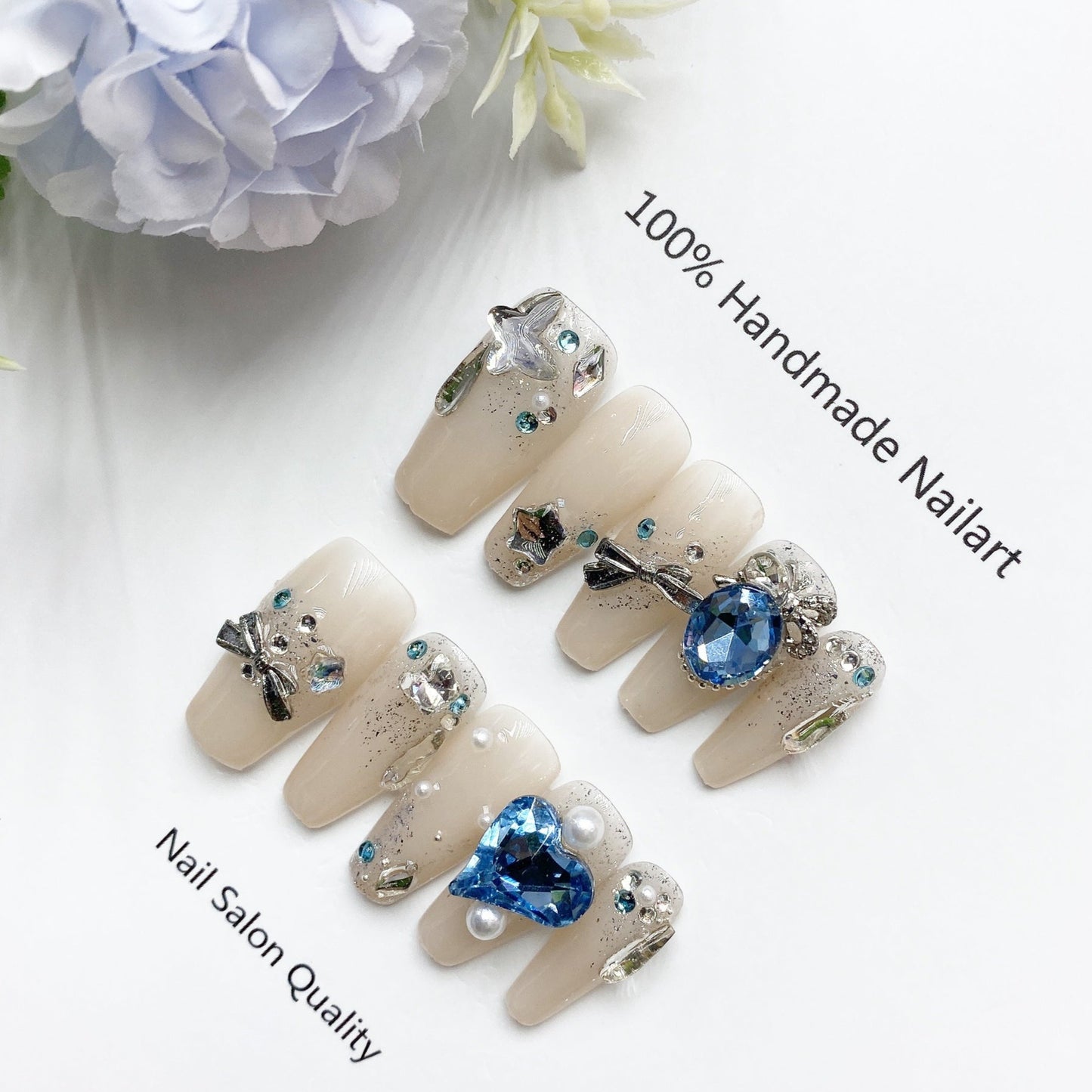 Handmade Nails Press on Nails DIY Nail Art for Woman Girl Nail Design Long Coffin White 2023