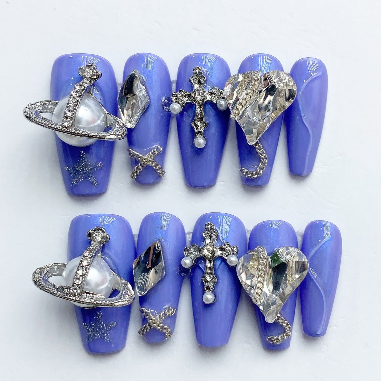 Handmade Nails Press on Nails DIY Nail Art for Woman Girl Nail Design Long Coffin Blue 2023