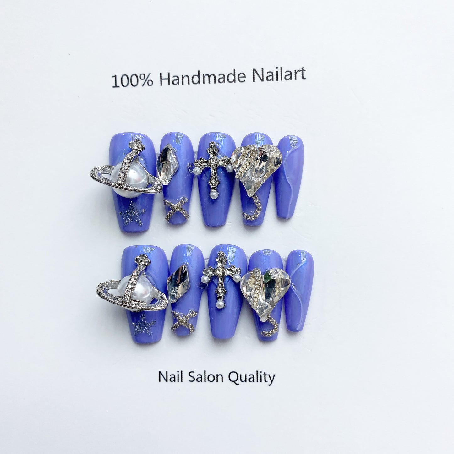 Handmade Nails Press on Nails DIY Nail Art for Woman Girl Nail Design Long Coffin Blue 2023