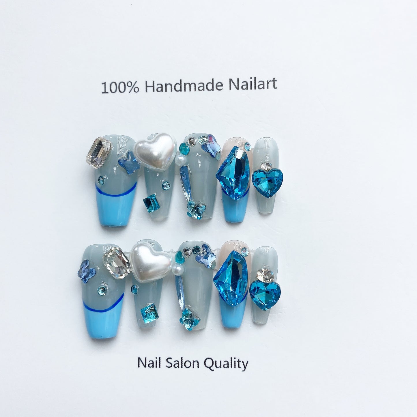 Handmade Nails Press on Nails DIY Nail Art for Woman Girl Nail Design Long Coffin Blue 2023