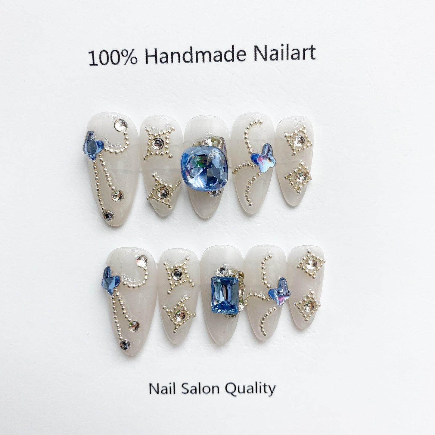 Handmade Nails Press on Nails DIY Nail Art for Woman Girl Nail Design Long Coffin Blue 2023
