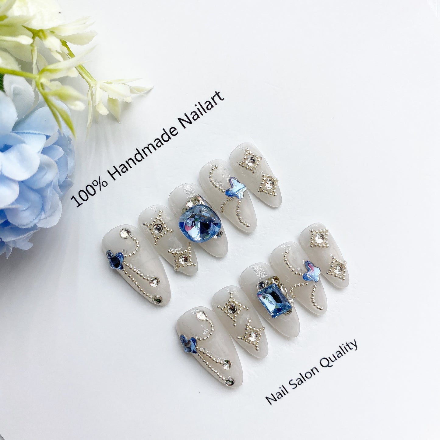 Handmade Nails Press on Nails DIY Nail Art for Woman Girl Nail Design Long Coffin Blue 2023