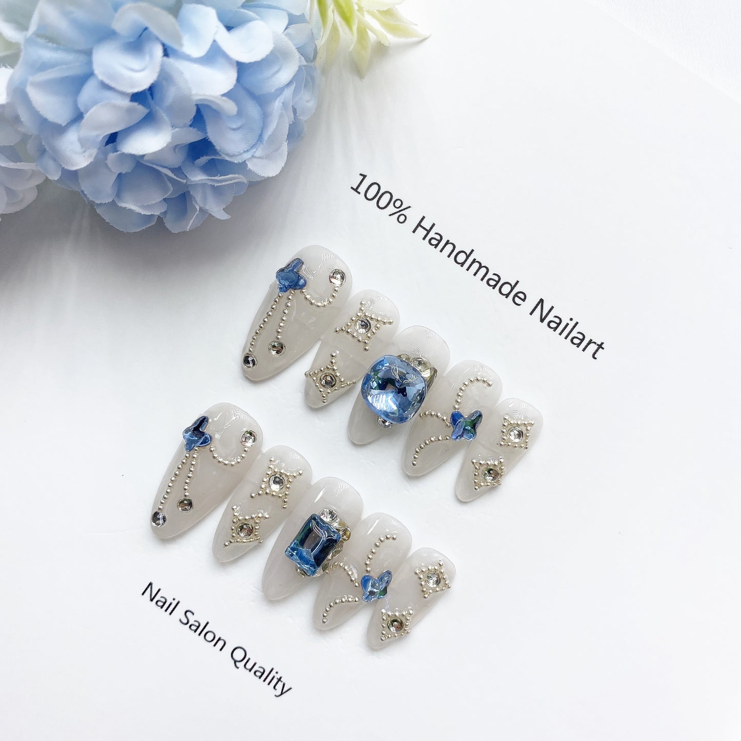 Handmade Nails Press on Nails DIY Nail Art for Woman Girl Nail Design Long Coffin Blue 2023